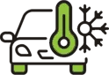 Car air conditioning icon showing a snowflake and thermometer, representing Auto Guys A/C services